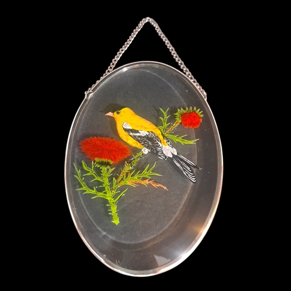 Vintage Lyford Beveled Oval Glass Window Suncatchers Robins & Yellow Finch Lot/2 - Picture 2 of 9